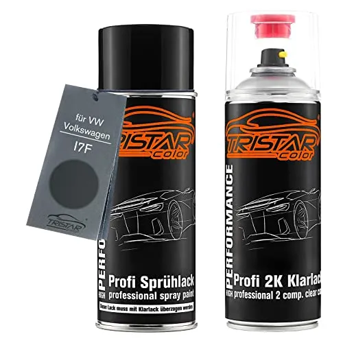 TRISTARcolor Autolack 2K Spraydosen Set für VW/Volkswagen I7F Uranograu/Urano Grey Basislack 2 Komponenten Klarlack Sprühdose