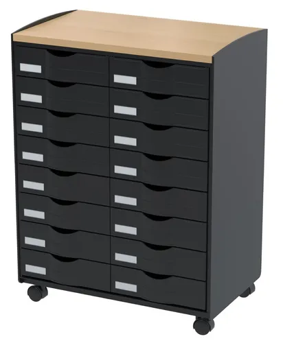PAPERFLOW Rollwagen 16 Schübe schwarz / buche