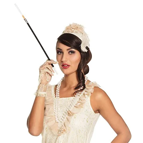 Boland 00490 Zigarettenspitze - Perücken & Haarteile für Erwachsene, ideal für 20er Jahre Kostüme, 34 cm langer Zigarettenhalter in Weiß, Schwarz und Silber, perfektes Accessoire für Mottopartys.
