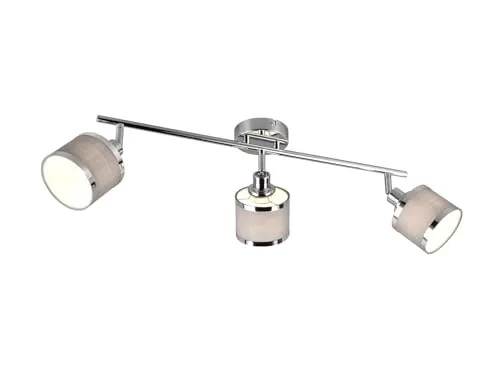 meineWunschleuchte 3-flammiger Deckenstrahler Silber Chrom - Moderne 3-flammige Deckenlampe mit drehbaren Stoffschirmen in Grau, ideal für stimmungsvolle Beleuchtung und stufenlos dimmbar.
