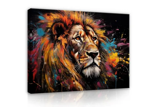 Wallarena Leinwandbild Löwe Gemalt Tiere Abstrakt Wandbild Groß Kunstdruck Bilder, Graffiti (Einteilig, 1 St), Leinwand Bilder Wohnzimmer Schlafzimmer Küche Wandbild Leinwandbilder