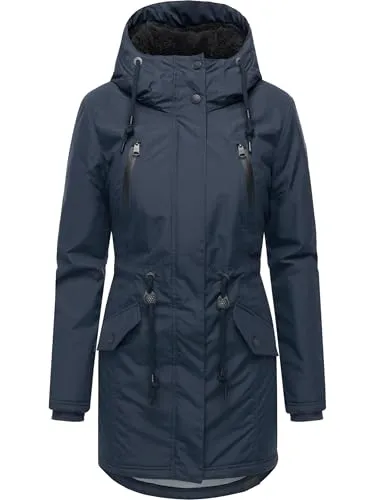 Ragwear Damen Wintermantel Warmer atmungsaktiver und wasserdichter Parka mit Teddyfell gefüttert und mit Kapuze Elsien YOUMODO Navy25 Gr. 3XL