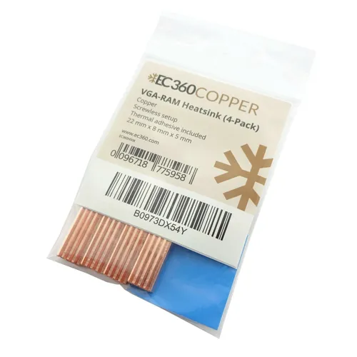 EC360® COPPER 4-Pack VGA-RAM Kupfer Kühler (22 x 8 x 5 mm) SelbstklebendHeatsink