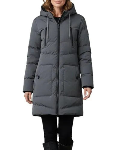 Kjelvik Damen Wintermantel Steppmantel mit Kapuze - Gr. 38, anthrazit - Funktionsjacke für kalte Tage: Der schmal geschnittene Steppmantel bietet Wärme und Stil mit gefütterter Kapuze, 2-Wege Reißverschluss und praktischen Taschen. Ideal für modische Outdoor-Aktivitäten.