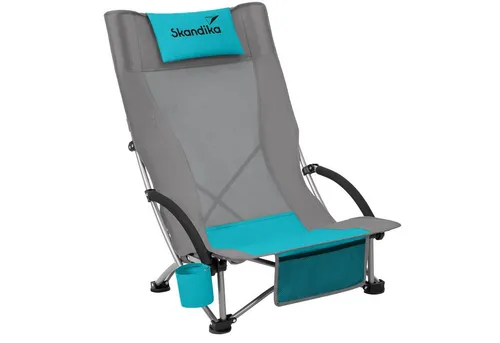 Skandika Campingstuhl Beach - Klappstuhl mit atmungsaktivem Mesh - Klappstuhl für Strand und Camping, leicht und bequem mit Cool-Mesh für Frische und Kopfkissenfunktion. Ideal für entspannte Tage im Freien!
