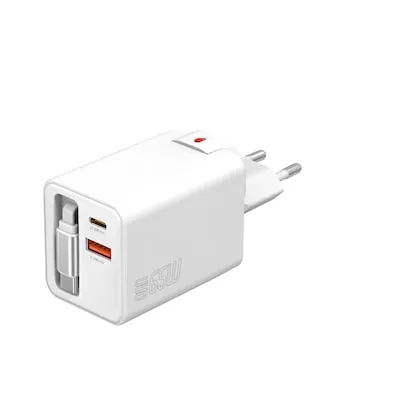 4smarts USB-Ladegerät GaN Flex Jojo, 65 Watt - LADEGERÄTE & DOCKS - Kompaktes Schnellladegerät mit 3 Ports (2x USB-C, 1x USB-A) und 65W Leistung, ideal für Reisen dank ausziehbarem Kabel und austauschbarem Stecker.