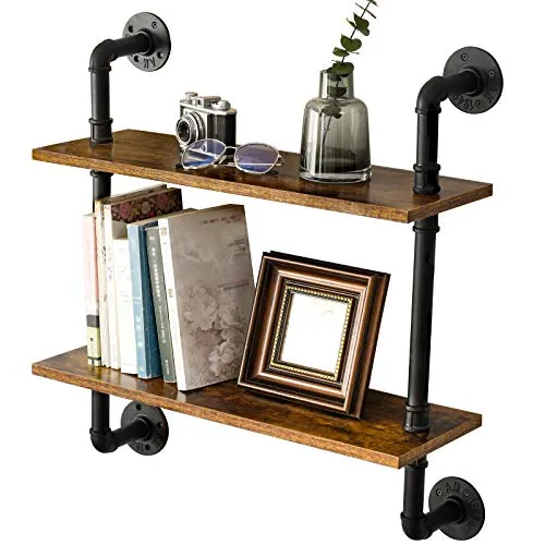 IBUYKE Wandregal, Schweberegal mit 2 Ebenen, 60x20x66cm, Wandboard für Bücher, Vintage Standregal, Leiterregal, Dekorative Regale, für Wohnzimmer, Küche, Schlafzimmer, Badezimmer RF-TM004