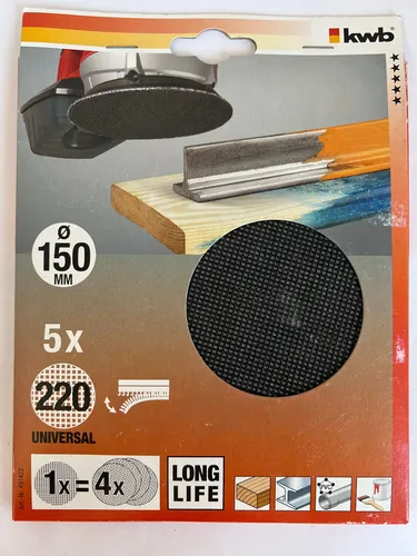 5er Pack KWB Gitterleinen,Schleifgitter Ø 150 mm /Körnung 220/Kletthaftung
