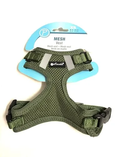 Petlando Hundebrustgeschirr Mesh-Vest Olive XS (Halsumfang 14-18 cm, Brustumfang 25-34 cm)