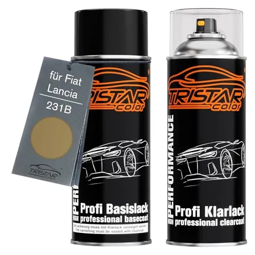 TRISTARcolor Autolack Spraydosen Set für Fiat/Lancia 231B Beige Cappuccino/Mocca Latte Basislack Klarlack Sprühdose 400ml