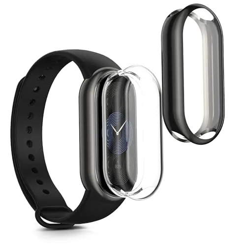kwmobile 2X Schutzhülle kompatibel mit Xiaomi Mi Band 9 / Smart Band 9 Hülle - Fullbody Cover Set aus Silikon - Transparent Schwarz