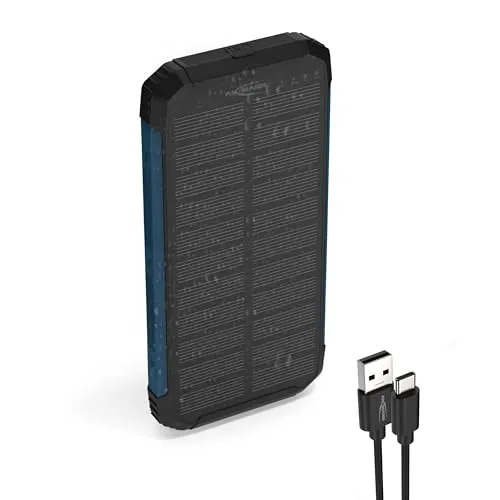 Ansmann Powerbank Outdoor PB212W – 10000mAh mit Solar-Panel - Powerbank mit 10000mAh Kapazität und 10,5 Watt Ladeleistung. Ideal für Outdoor-Aktivitäten dank Solar-Panel und spritzwassergeschützter Bauweise.
