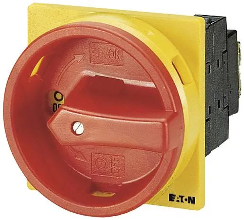 Eaton 053110 Hauptschalter 1-polig, 20 A mit Not-Aus-Funktion - Druckschalter mit Not-Aus-Funktion, 90 ° drehbar und abschließbar in 0-Stellung, ideal für sichere Anwendungen in Industrie und Gewerbe.