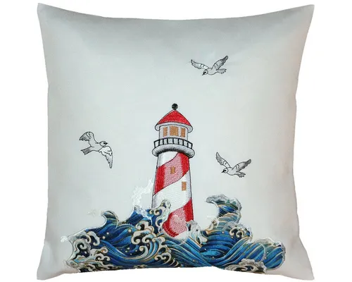 matches21 HOME & HOBBY Kissenbezüge Kissenbezug YVONNE 40 x 40 cm mit maritimer Stickerei – Küstenflair, (1 Stück), Kissenhülle für Sofakissen Dekokissen Zierkissen