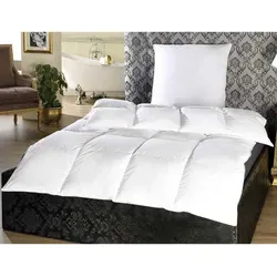 Daunendecke 135x200cm inkl. Kopfkissen 80x80cm - 50% Daunen, 50% Federn - Betten Set mit Kassettenbett und 3-Kammer Kopfkissen, atmungsaktiv und maschinenwaschbar, ideal für erholsamen Schlaf und angenehme Wärme in der Winterzeit.