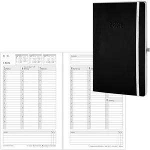 Chronoplan Buchkalender 50926, Black Edition, 2026, A5, Wochenplaner, 1 Woche = 2 Seiten
