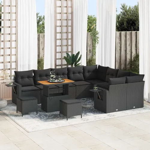 vidaXL Garten-Sofa-Set mit Kissen 12 pcs Schwarz - Gartenmöbel-Set aus robustem Poly-Rattan mit wetterfestem Stahlrahmen, ideal für stilvolle und gemütliche Stunden im Freien. Perfekt für entspannte Grillabende oder entspannte Morgenstunden.