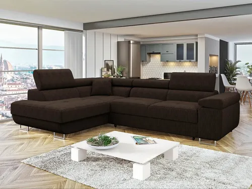 MIRJAN24 Ecksofa Torezio Cord mit Schlaffunktion und Bettkasten - Stilvolles Ecksofa mit verstellbaren Kopfstützen, ideal für entspannte Abende. Mit praktischem Bettkasten und Schlaffunktion für zusätzlichen Komfort. Maße: 274x203x70-90 cm.