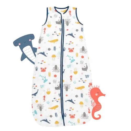 Schlummersack Schlafsack Baby Sommer 70 cm dünn Bambus-Musselin Meerestiere | Babyschlafsack Sommer 0.5 Tog 0-2 Jahre Unisex