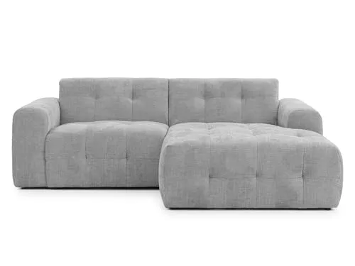 Modernes Ecksofa mit Ottomane rechts in Hellgrau mit Steppungen - Stylisches Ecksofa mit Ottomane rechts, B234/T161/H79 cm, 4-Sitzer, in strapazierfähigem Chenille. Perfekt für entspannte Stunden und vielseitig einsetzbar – ideal für jedes Wohnkonzept!