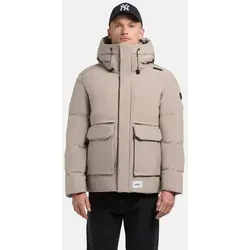khujo Herren kurze Winterjacke warme Outdoorjacke mit (abnehmbaren) Rucksackträgern innen, großer Kapuze und gesteppten Ärmeln Dave Greige Gr. S