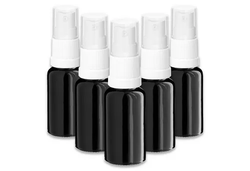 CK Verpackung GmbH Zerstäuberflasche 5x Glasflasche schwarz 20 ml mit weißem Zerstäuber Sprükopf Pumpspray