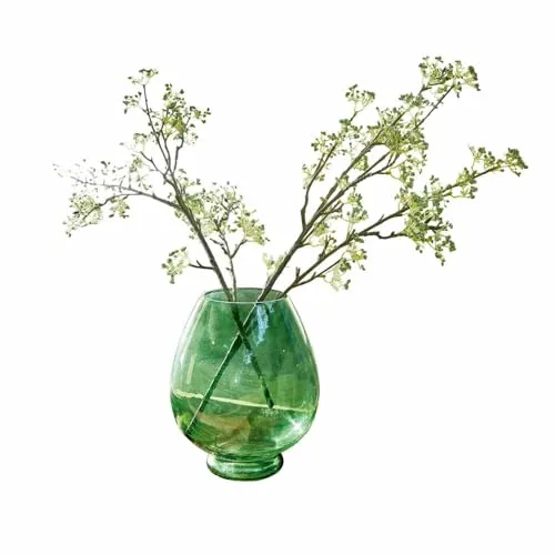 Loberon Vase Benedice, mundgeblasen, Zeitloser Look, minimalistisches Design, für Zweige/Trockenblumen, Wohn-Accessoire, Dekoration, Glas, grün