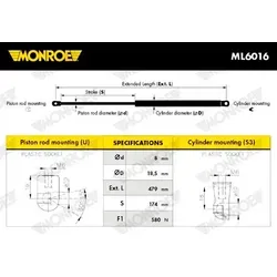 Monroe Gasfeder, Koffer-/Laderaum MONROE MaxLift ML6016