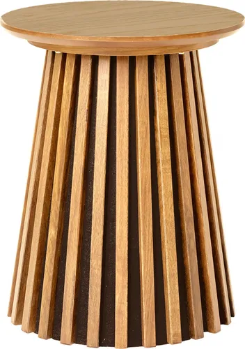 HOUSE NORDIC Beistelltisch OSAKA - Couchtisch mit runder MDF-Tischplatte in Eichenfurnier und markantem Gestell in Lamellenoptik, ideal für modernes und klassisches Wohnen.