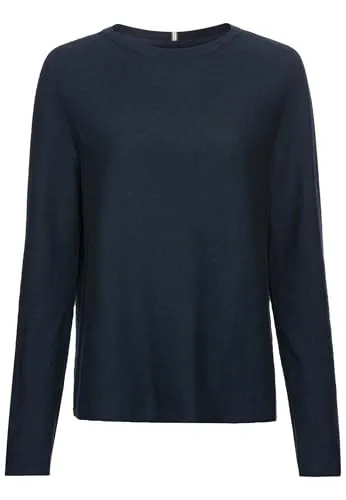 camel active Damen Rundhalspullover aus Feinstrick Dunkelblau - Eleganter Pullover aus reiner Baumwolle im Regular Fit, ideal für stilvolle Freizeitlooks. Perfekt für Damen, die Komfort und Qualität schätzen.