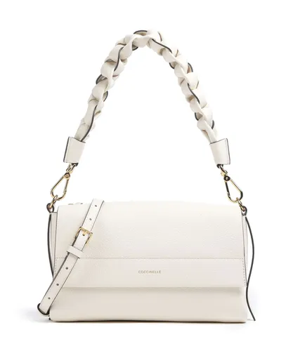 Coccinelle Boheme Grana Double Schultertasche - Damen - Weiß - Elegante Schultertasche aus genarbtem Rindsleder in Perl- und Cognac-Tönen, ideal für stilvolle Auftritte und den täglichen Gebrauch.