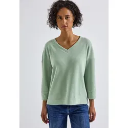 STREET ONE Kurzarmshirt LTD QR cozy v-neck shirt - T-Shirts für Damen, kuscheliges V-Neck Shirt mit feiner Struktur und 3/4-Ärmeln für einen eleganten Look an entspannten Tagen.