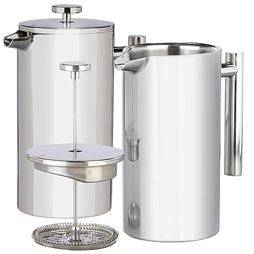 Rosenstein & Söhne Frenchpress-Kanne: 2er Set French-Press, 1,5 Liter, doppelwandig, Edelstahl (French-Press-Kaffeebereiter, Kaffeebereiter Thermo, Kaffeemaschine)