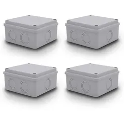 4x ARLI Abzweigdose 100x100x50 mm IP54 Feuchtraumdose Aufputz Elektro Verteiler ABS Kunststoff grau