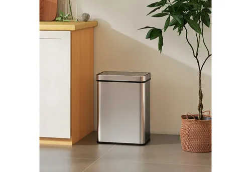 HOMCOM Mülleimer mit Sensor 50L Edelstahl – Automatischer Abfalleimer für Küche und Büro - Dieser 50L Mülleimer mit Bewegungssensor öffnet sich schnell und leise. Die Edelstahl-Oberfläche ist fingerabdruckresistent und leicht zu reinigen. Ideal für stark frequentierte Bereiche, sorgt er für eine moderne Note in jedem Raum.