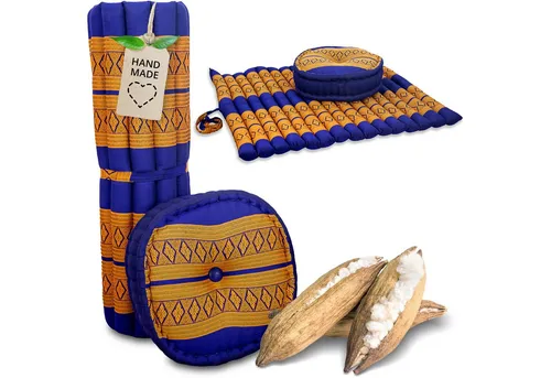 livasia Meditationskissen Yogakissen Set XL - Zafu Ø 38x15cm / Matte 75x75x4,5cm, Kapok, vegan, handgefertigt