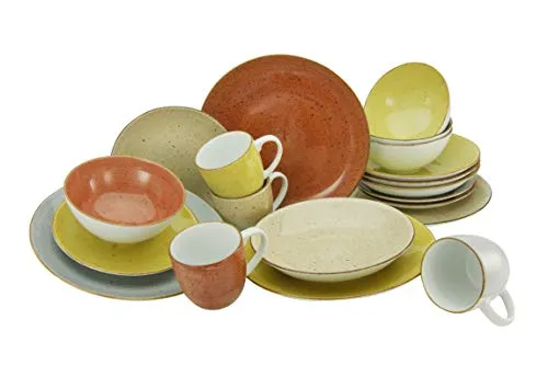 CreaTable, 20446, Serie Vintage Nature SPICY, Geschirrset, Kombiservice 16 teilig, Porzellan