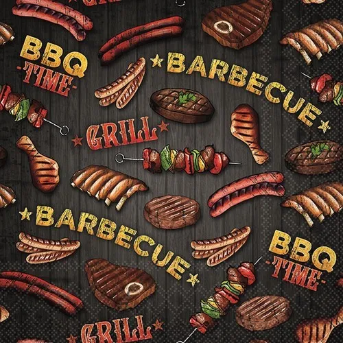 Servietten BBQ Time Fleisch grillen Würstchen Spare Ribs Sommer Essen 33x33cm 20