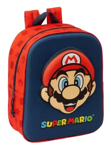 SUPER MARIO 3D Kindergartenrucksack, anpassbar an den Wagen, einfache Reinigung, ideal für Kinder verschiedener Altersgruppen, bequem und vielseitig, Qualität und Widerstandsfähigkeit, 22 x 10 x 27