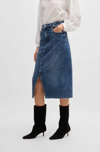 BOSS ORANGE Webrock DENIM SKIRT MIDI - Widerstandsfähiger Damenrock in Blau - Damenmode, widerstandsfähiger Denimrock mit elastischem Komfort und modischem Slim Fit für lässige Outfits.