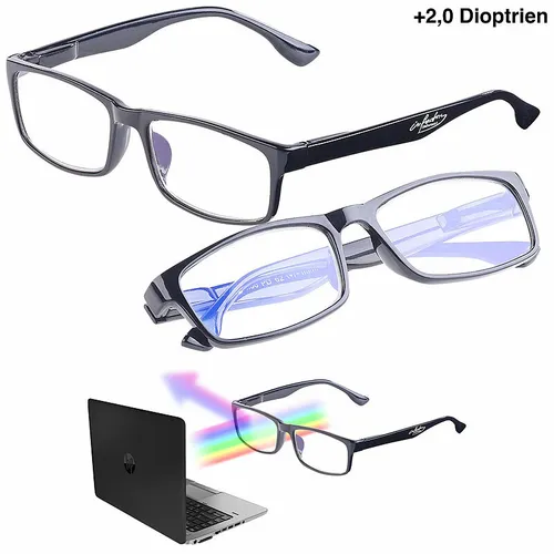 infactory Blaufilter Lesebrille 2er Pack +2,0 Dioptrien