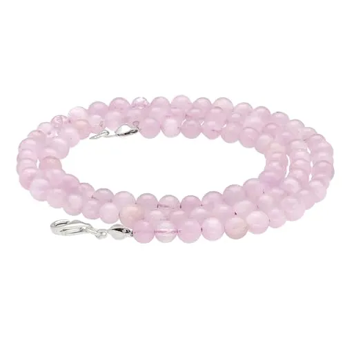 Lebensquelle Plus Kunzit Edelstein Kugelkette + 925 Silber Verschluss | Ø 4mm Kugeln Karabinerverschluss 45cm lang | Hochwertige Kette