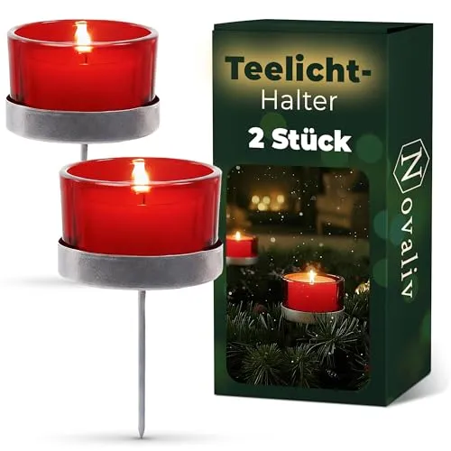 2X Kerzenhalter rot Teelichthalter Teelichtgläser Kerzenhalter zum Stecken Kerzenpicks für Adventskranz 5cm