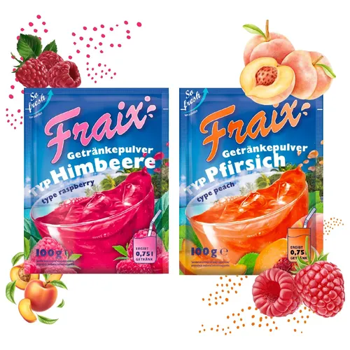FRAIX Getränkpulver Himbeere + Pfirsich (50er KOMBIPACK) (je 25 á 100g)