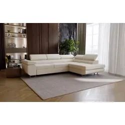 Ecksofa mit Schlaffunktion - Vielseitiges Designersofa mit Bettkasten - Beige Ecksofa mit Schlaffunktion und Bettkasten für zusätzlichen Stauraum. Schnell in eine großzügige Liegefläche umwandelbar – ideal für Gäste und entspannte Abende. Modernes Design und pflegeleichter Stoff für stilvolle Wohnräume.