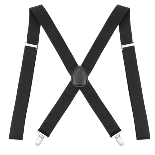 AiQInu Hosenträger Herren Schwarz mit 4 Metall Clips, 125 cm X Style Einstellbar Hosenträger für Herren Damen, für Overalls Jeans, Arbeitshosen, Jumpsuits, Motorradhosen - 3.5 cm