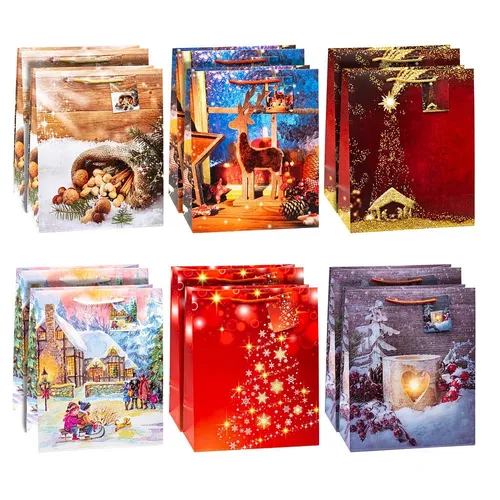 TSI Geschenktüten Weihnachten Serie 10 Motiv sortiert 26,0 x 32,0 cm, 12 St.