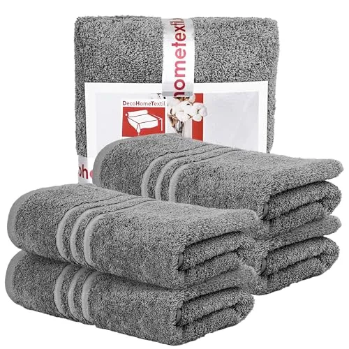 DecoHomeTextil Handtuch-Set 4 Handtücher 50 x 100 cm in Dunkelgrau aus 100% Baumwolle, hochwertig, kuschelweich und saugstark