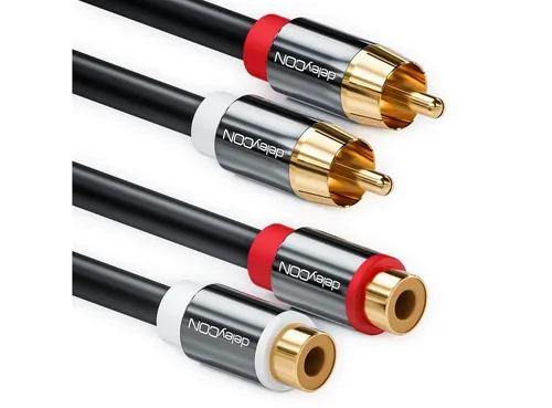 deleyCON deleyCON HQ Cinch Verlängerungs Kabel [5m] 2x RCA Cinch Buchse zu 2x Audio- & Video-Kabel