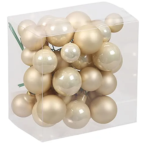 Bündel mit Glaskugeln an Draht (insg. 36 Weihnachtskugeln) - Weihnachtsdeko - Baumkugeln an Draht - Adventsdeko zum Stecken - Spiegelbeeren Farbe Champagner